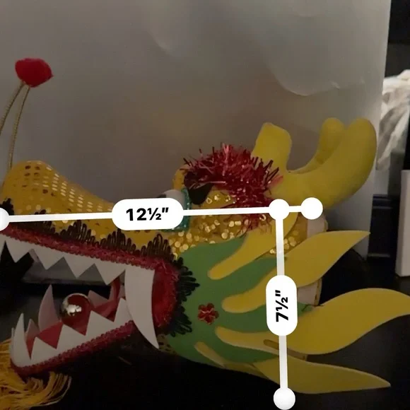 Colorful Yellow Dragon Head 🐲 Halloween Costume with Fringe - Picture 14 of 15